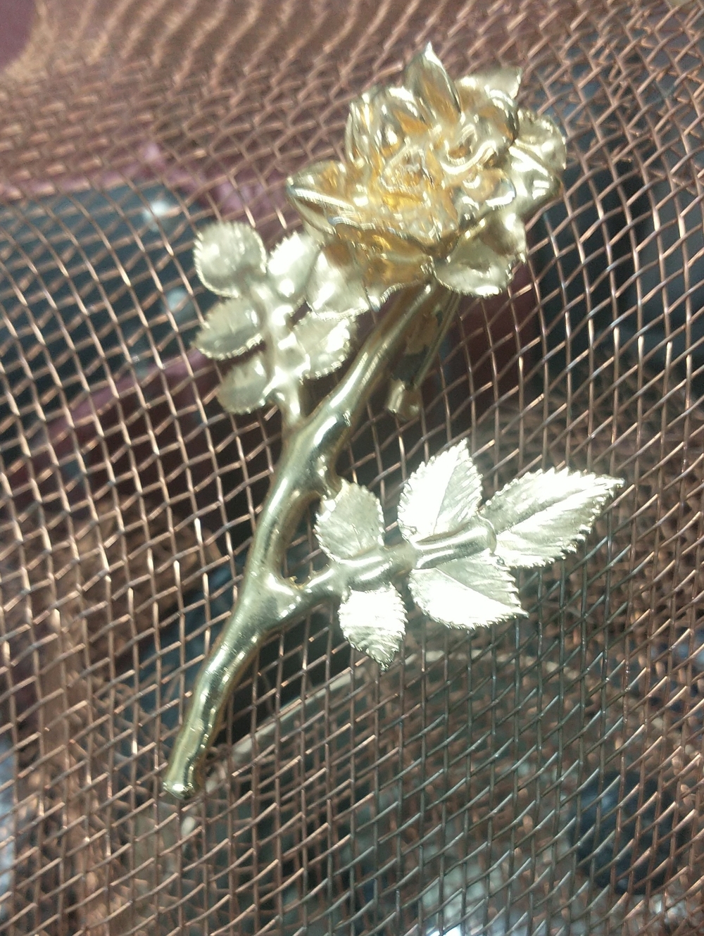 Gold Rose Branch Brooch - Elegant Floral Jewelry